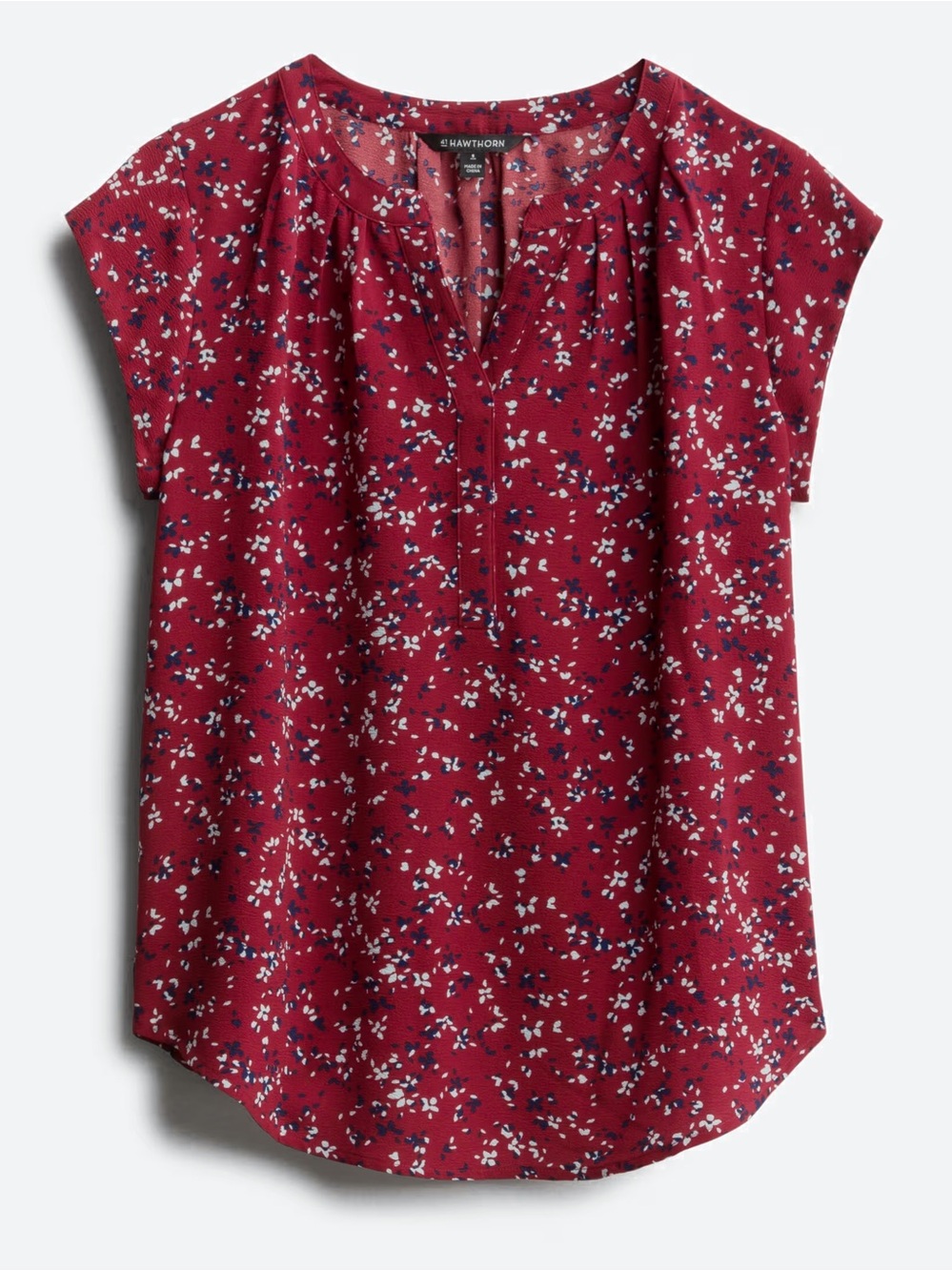 41 Hawthorn Morey Split Neck Blouse Red Floral Stitch Fix Size M Cottagecore